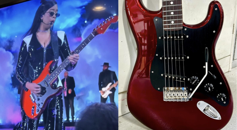 Fender H.E.R. Custom Chrome Red Stratocaster at Super Bowl LVIII